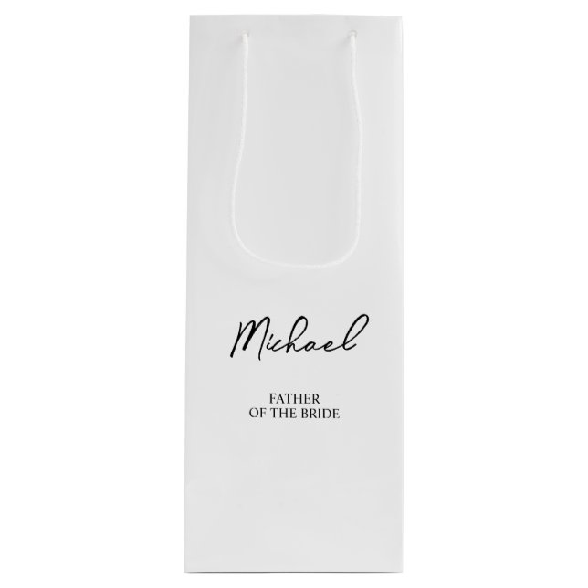Black & White Personalised Name Wedding Party Wine Gift Bag (Front)