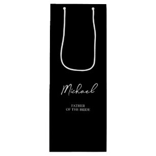 Black & White Personalised Name Wedding Party Wine Gift Bag