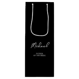 Black & White Personalised Name Wedding Party Wine Gift Bag