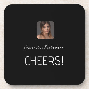 Black White Personalised Photo Name Script Coaster