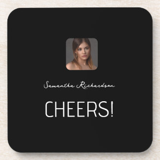 Black White Personalised Photo Name Script  Coaster