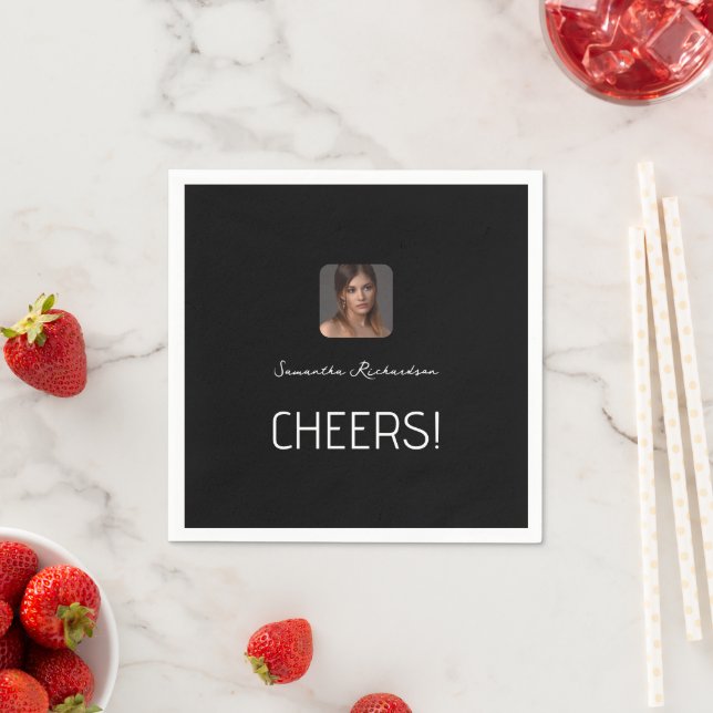 Black White Personalised Photo Name Script Mini Napkin (Insitu)