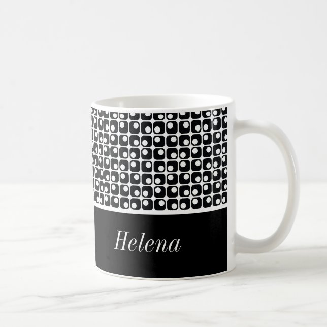 Black & White Personalised, Retro Squares Pattern Coffee Mug (Right)