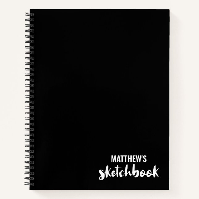 Black White Personalised Sketchbook Your Name Note Notebook (Front)