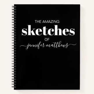 Black White Personalised Sketchbook Your Name Notebook
