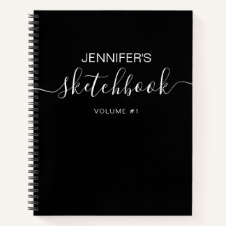 Black White Personalised Sketchbook Your Name Notebook