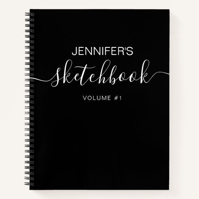 Black White Personalised Sketchbook Your Name Notebook (Front)