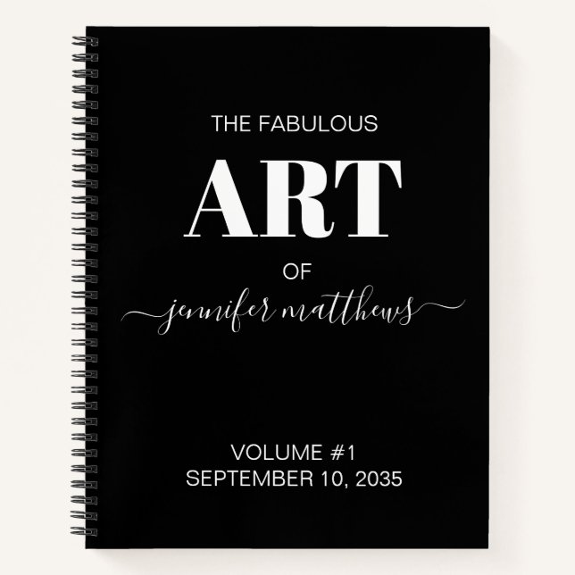 Black White Personalised Sketchbook Your Name Notebook (Front)
