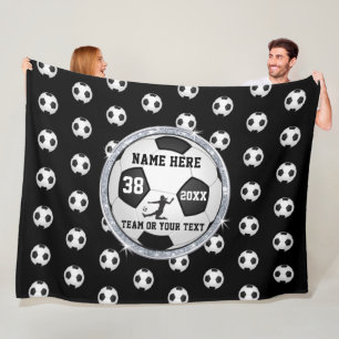 Black, White Personalised Soccer Gifts for Girls Fleece Blanket