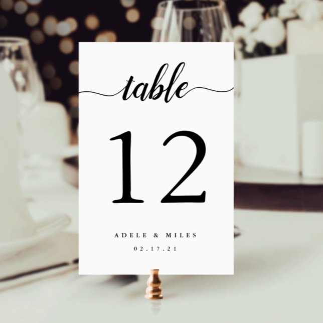 Black & White Personalised Table Number Card (Creator Uploaded)