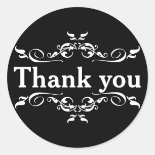 Black & White Personalised Thank You Classic Round Sticker