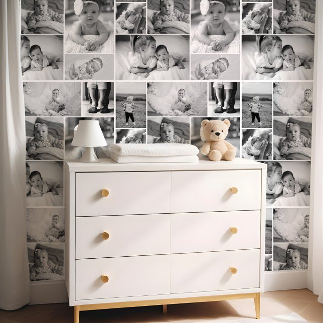 Black & White Personalised Wall Baby Photo Collage (Black & White Personalized Wall Baby Photo Collage Wallpaper)