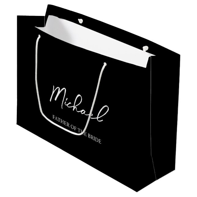 Black & White Personalised Wedding Party Name Gift Large Gift Bag (Front Angled)