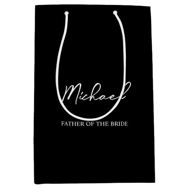 Black & White Personalised Wedding Party Name Gift Medium Gift Bag (Front)