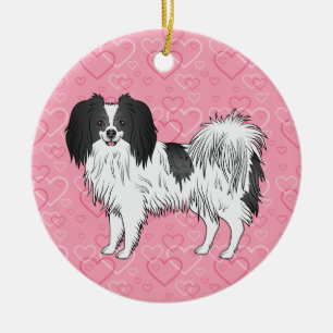 Black White Phalène On Pink Hearts Pet Memorial Ceramic Tree Decoration