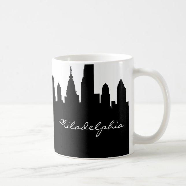Black & White Philadelphia City Skyline Coffee Mug (Right)