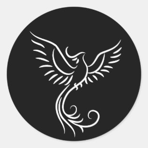 Black White Phoenix Mystical Bird Rise Classic Round Sticker