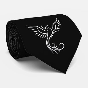 Black White Phoenix Mystical Bird Rise  Tie