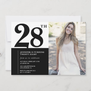 Black White Photo 28th Birthday Invitations