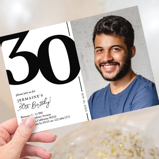 Black White Photo 30th Birthday Party Invitation (Creator Uploaded)