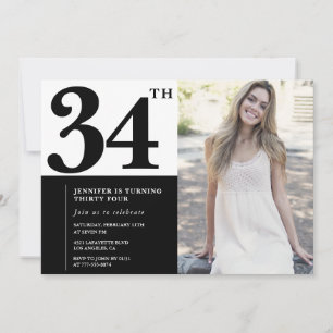 Black White Photo 34th Birthday Invitations