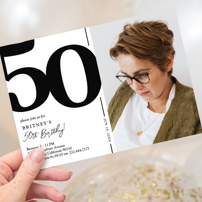 Black White Photo 50th Birthday Party Invitation (Creator Uploaded)