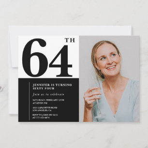 Black White Photo 64th Birthday Invitations