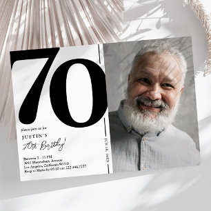 Black White Photo 70th Birthday Party Invitation