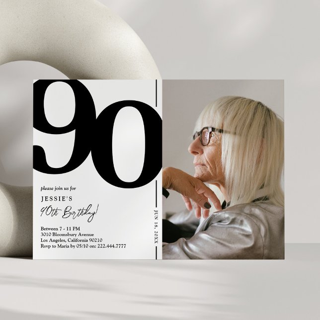 Black White Photo 90th Birthday Party Invitation (Creator Uploaded)