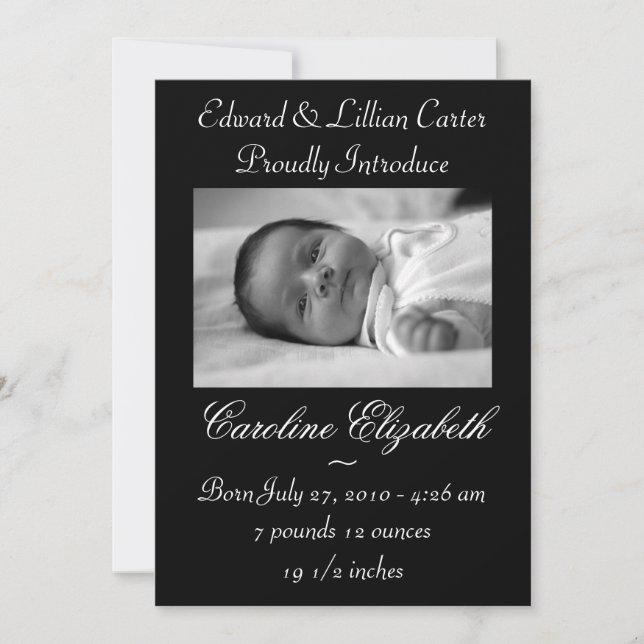 Black & White Photo Birth Announcement (Front)