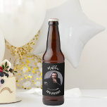 Black white photo birthday party beer bottle label<br><div class="desc">A classic black background,  white text.  Personalise and add his name,  age and photo.</div>