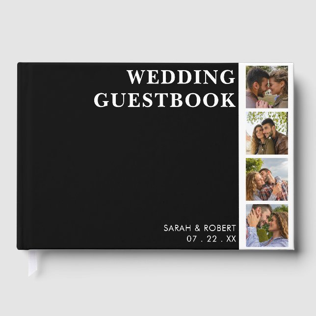 Black & White Photo Booth Collage Wedding Guest Book (Front)