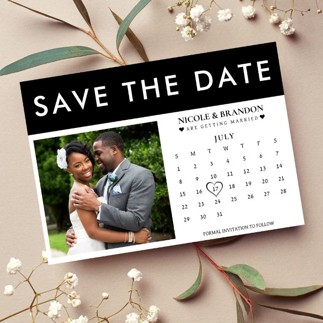 Black & White Photo Calendar Wedding Save The Date (Black & White Photo Calendar Wedding Save The Date)
