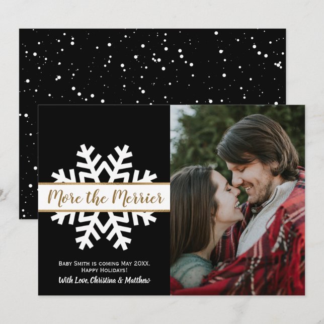 Black White Photo Christmas Pregnancy Announcement (Front/Back)