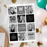 Black White Photo Collage 50th Birthday Invitation<br><div class="desc">Contemporary 50th birthday party invitations featuring a modern photo collage,  stylish black and grey squares,  and a stylish text template for you to personalise with your own celebration information.</div>