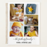Black White Photo Collage Family Planner<br><div class="desc">Stylish planner you can personalise with five of your own photos in a minimalist photo collage. Personalise further with your name or family name in a black calligraphy script. The back features a pattern of messy strokes in black and white.</div>