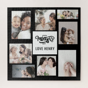 Black White Photo Collage Gift Happy Mother's Day  Jigsaw Puzzle