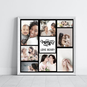 Black White Photo Collage Gift Happy Mother's Day Poster