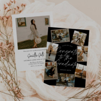 Black & White Photo Collage Graduation Invitation