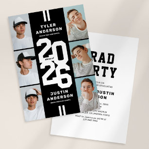 Black White Photo Collage Joint Graduation Party Invitation