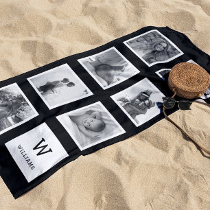Black & White Photo Collage Monogram Beach Towel