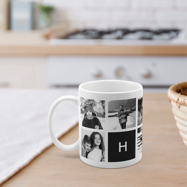 Black & White Photo Collage Monogram Mug (Creator Uploaded)