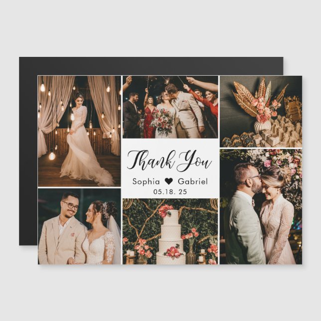 Black White Photo Collage Wedding Thank You  (Front/Back)