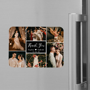 Black White Photo Collage Wedding Thank You Magnet