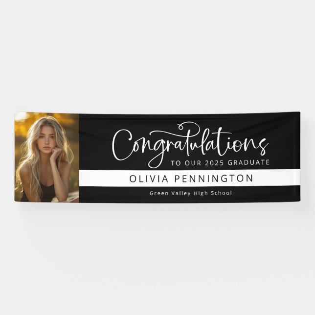 Black White Photo Congratulations Graduate Banner (Horizontal)