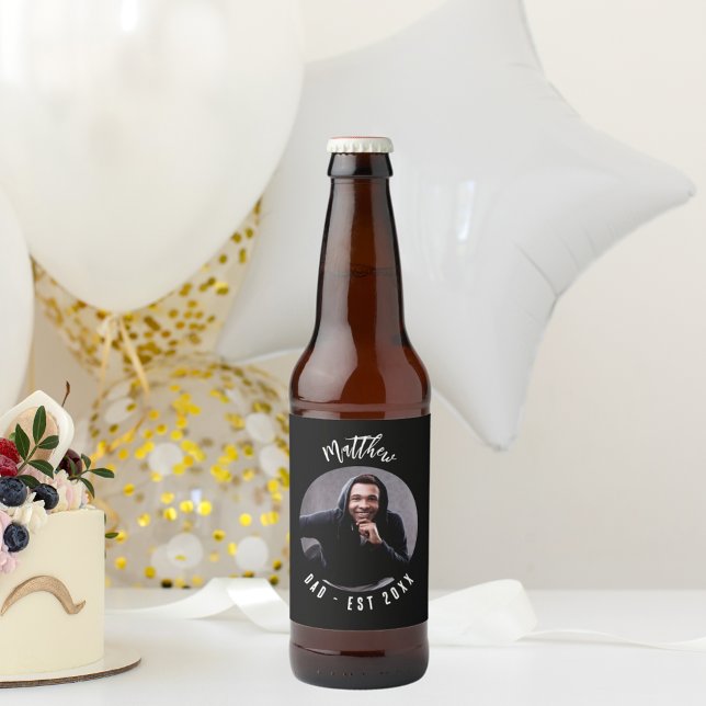 Black white photo DAD father Beer Bottle Label (Creator Uploaded)