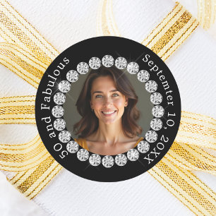 Black white photo diamonds fabulous birthday classic round sticker