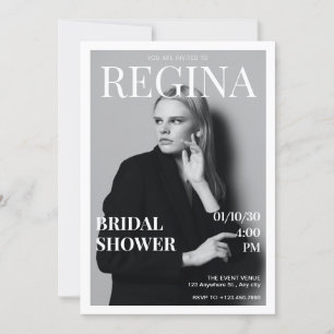 Black white photo elegant magazine bridal shower invitation
