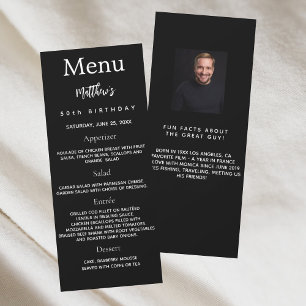 Black white photo fun facts birthday menu card