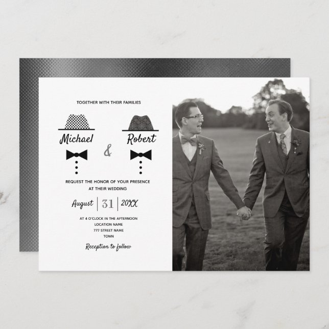 Black White Photo Gay Wedding Invitation (Front/Back)